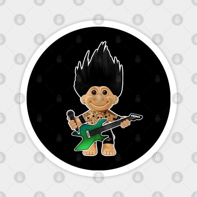 Punk rock troll with black hair Iroquois with guitar and microphone Magnet by Meakm